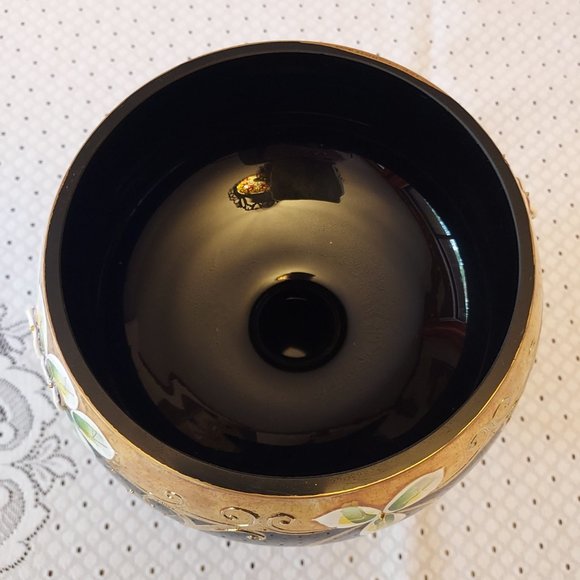 Handmade Rococo Thick Crystal Glass Dessert Candy Bowl Black/Gold NEW - Picture 7 of 9